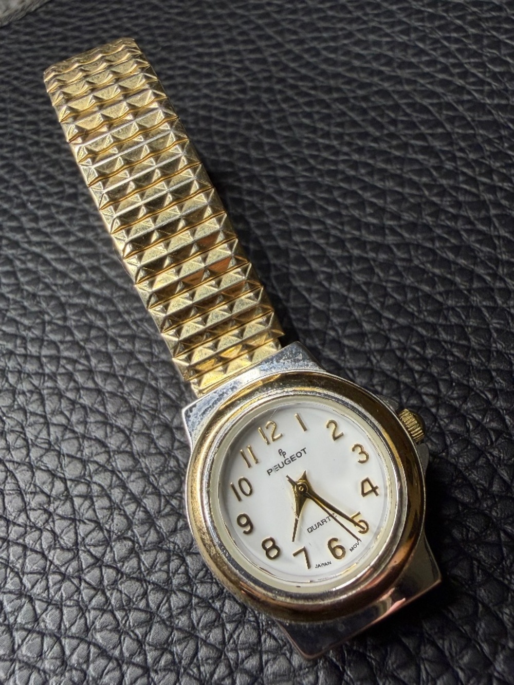 Vintage Ladies Peugeot Silver Gold TWO Tone Expansion Band Watch 7"